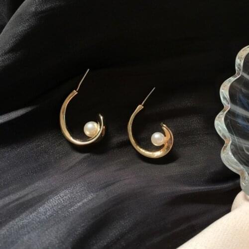 TIMEONLY Korean Fashion Simulated Pearl Drop Earrings Women Minimalist Elegant Gold Color Metal Statement Earrings Jewelry Gift