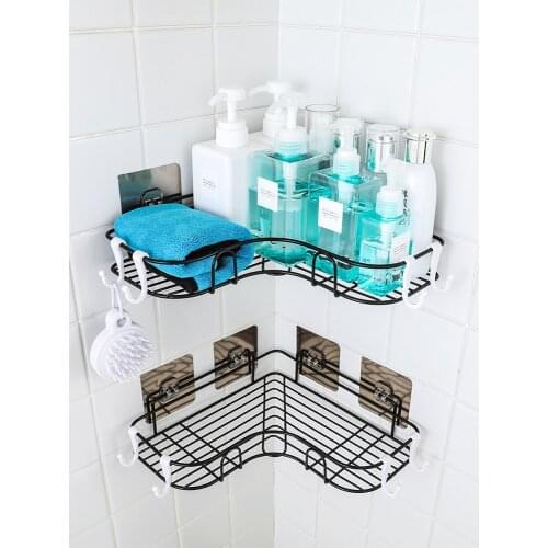 Bathroom kitchen Punch Corner Frame Shower Shelf Wrought Iron Shampoo Storage Rack Holder with Suction Cup bathroom accessories