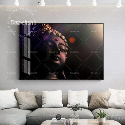 Embelish 1 Pieces Buddha Idol With Abstract Lights Modern Home Decor Pictures For Living Room Wall Art Poster HD Canvas Painting