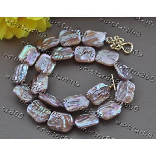 Z11374 17" 20mm Lavender Square Coin Reborn Keshi Pearl Necklace