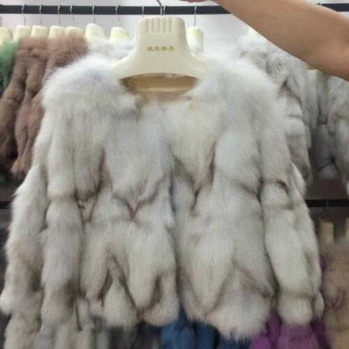 Autumn Winter Womens Genuine Real Fox Fur Jackets 3/4 Sleeve Lady Slim Short Coat Outerwear Coats VF5014