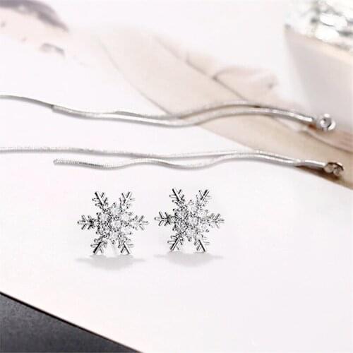 Exquisite Tassel Long Earrings Shine Snowflake 925 Sterling Silver Zircon Unique Silver Noble Jewelry Christmas Gift for Women
