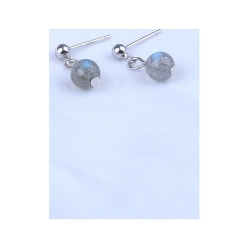 BOROSA 6mm Round Ball Beads Earring Silver Color Natural Labradorite Stud Earrings for Women Fashion Jewelry Gifts WX1707