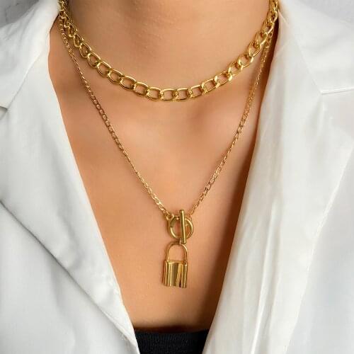 ZOVOLI Fashion Layered Chain Necklace Neck Chains Lock Pendant Jewelry For Women Gold Metal Key Heart Necklace Jewelry Gift 2021