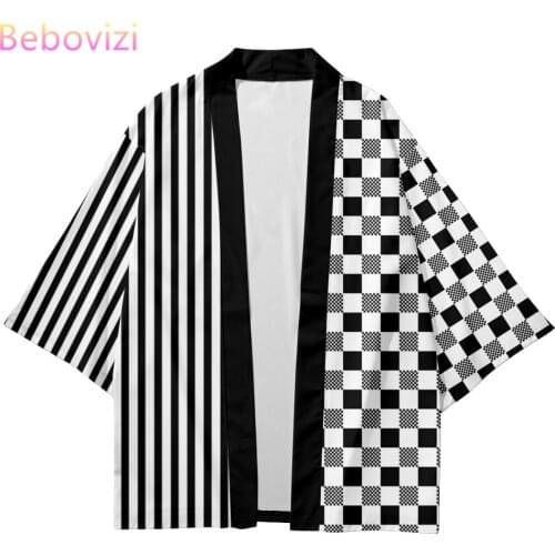 Plus Size XXS-6XL 5XL Striped Checkerboard Japanese Asian Streetwear Tanjiro Kimono Cardigan Women Men Harajuku Haori Top Yukata