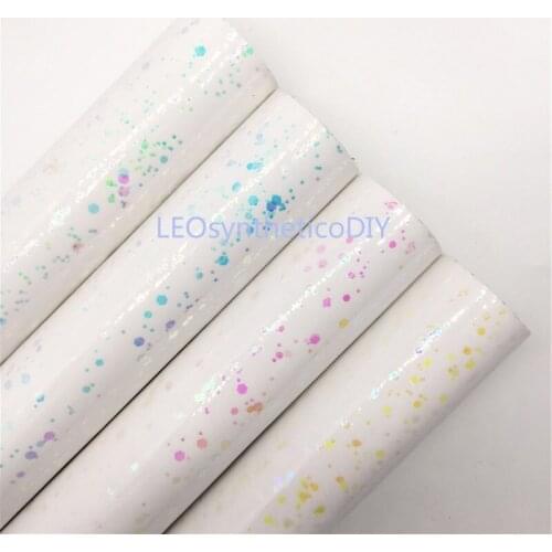1PC 21X29CM White Synthetic Leather Fabric Leather Sheets with Sprinkles, PU Leather For Making Bows LEOsyntheticoDIY T416B