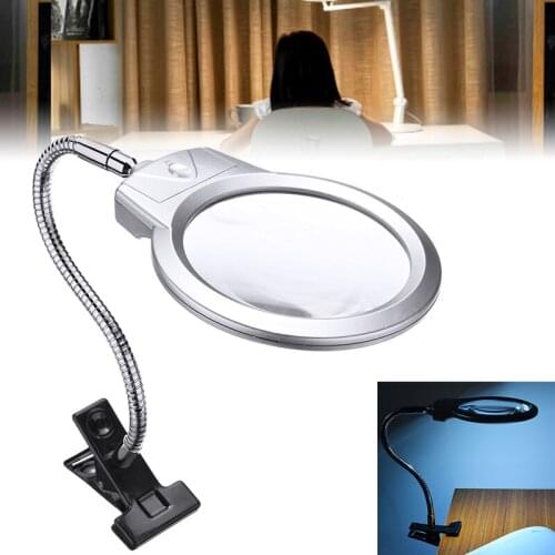1PC Magnifying Glass Clamp Large Lens LED Lighted Lamp Top Desk Jewelry Magnifier Magnifying Glass And Clamp
