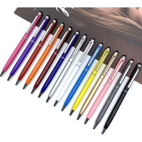 10pcs/lot Cute Slim Ballpoint Pen Multi-function Stylus Pen Screen Touch 1.0mm Black Ink Metal Gel Pens School Office Supplies