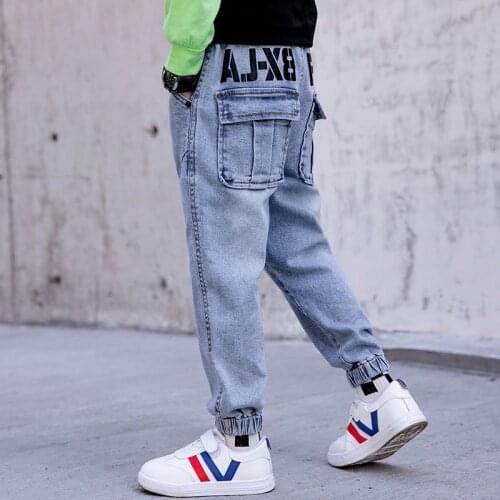 2021 Kids Boys Jeans Fashion Clothes Classic Pants Denim Clothing Children Baby Boy Casual Bowboy Long Trousers 4-14 Y