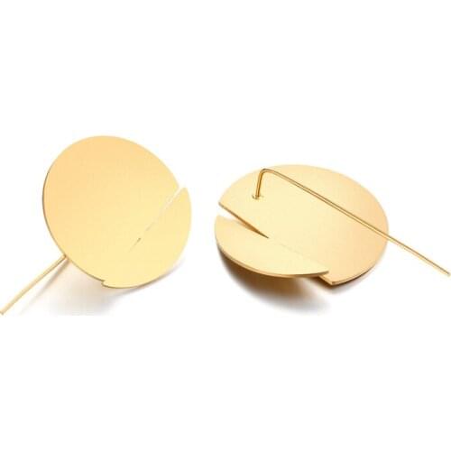 2021 Folk-custom Simple And Elegant Stainless Steel L Pin Earrings For Ladies Golden Round Brand Temperament Accessories