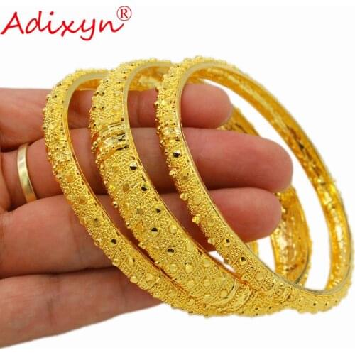 Adixyn MIX 3PCS/LOTS Dubai bangles for Women 24K Gold Color Bracelets Jewelry Indian Arab African Wedding Party Gifts N07012