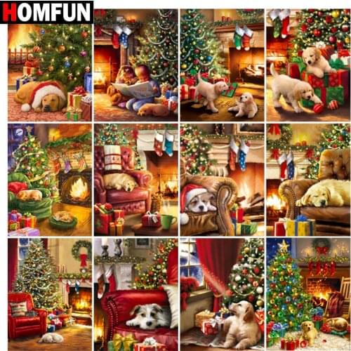 HOMFUN Diamond Embroidery DIY Diamond Painting Cross Stitch Kit "Christmas dog cat" 5D Needlework Diamond Home Decoration