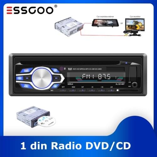 ESSGOO 1 Din Car Radio MP3 Player Stereo Auto Audio DVD/CD Bluetooth Music USB SD Aux Input FM Radios Multimedia Player