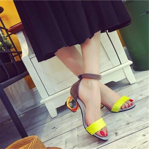 Summer new womens high-heeled sandals personality profile thick heel with color matching open-toe wild womens shoes