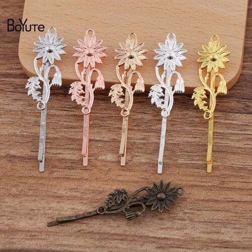 BoYuTe Custom (200 Pieces/Lot) 15*39MM Sunflower Welding 55*2MM Hair Barrette Handmade Diy Hair Accessories