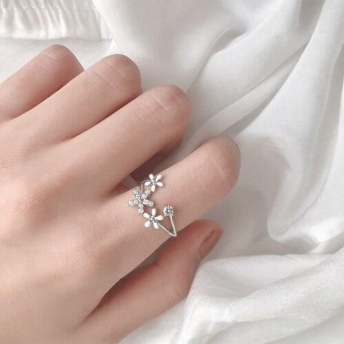 Flower Open Finger Rings For Women Girls Crystal Zircon Adjustable Simple Fashion New Trend Female Wedding Jewelry Gift BOYULIGE