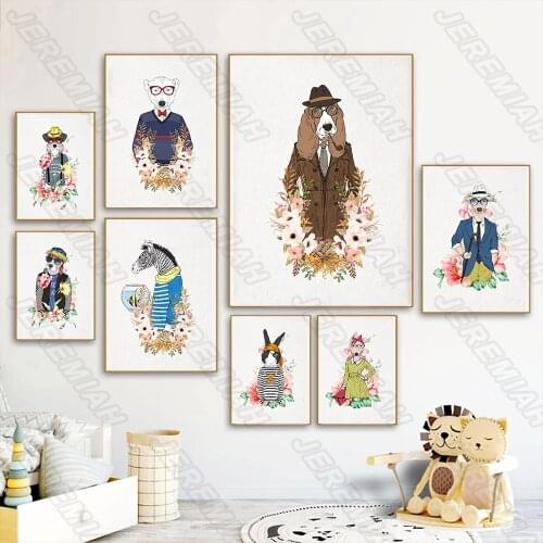 Decorative Poster Cartoon Dog Zebra North European Style Waterproof Ink Painting Print Painting Modern Child Bedroom Wall Sticke