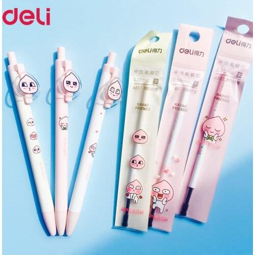 Deli Cute Cartoon Pen For girls 4pcs kakao 1pcs pen 3pcs Refills Kawaii Korean Stationery Pen For School Supplies Novelty Gift