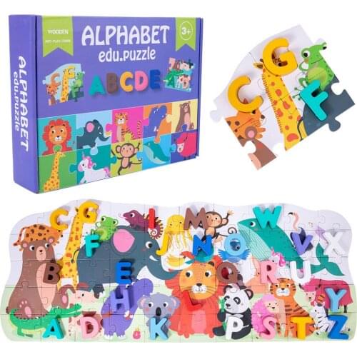 Montessori BABY Wooden Numerals Educational Puzzle Toy Letter ABC Building Blocks Matching Animals Jigsaw Puzzle Kids Gift