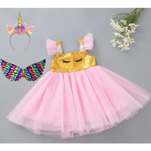 2021 Unicorn Girl Dress Summer Style Kids Clothing Baby Birthday Party Christmas Carnival Princess Costumes For Children 2-7Y