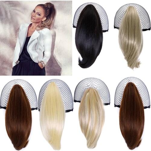 DIANQI 6 inch Short Straight Synthetic Hair Blonde Black Small Ponytail Hair Grab Clip Hair Extensions