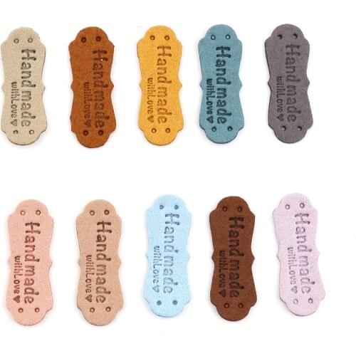 20PCs Multicolor PU Leather Label Tags Irregular "Hand Made With Love" Faux Suede Leather Label For Clothes Sewing Tag Garment