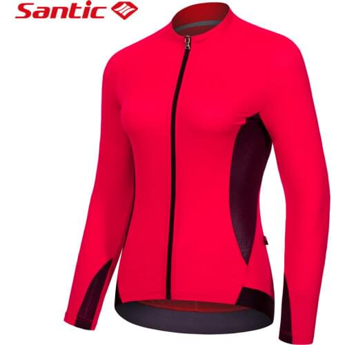 Santic Womens Cycling Jersey Summer Long Sleeve MTB Bike Shirts Breathable Full Zipper Anti-Slip Bicycle Clothing Asian Size