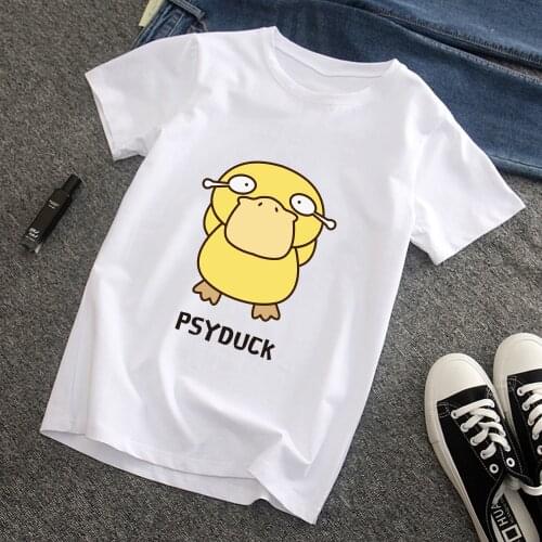 Pokemon Psyduck T-shirts Womens Kawaii Cartoons Casual Maiden Anime Clothes Manga Short Sleeve High Quality Parent-child Outfit