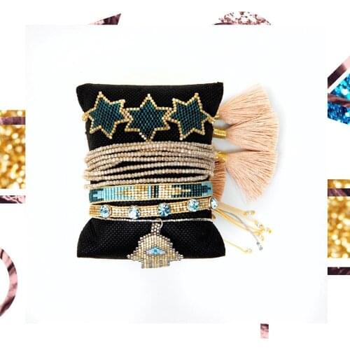 BLUESTAR Turkish Evil Eye Bracelet Women MIYUKI Bracelet Chic Star Pulseras Mujer Fatima Hamsa Hand Crystal Armband