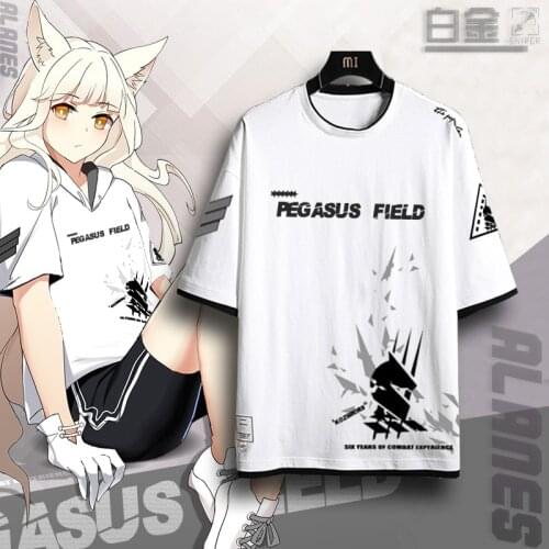 Game Arknights Platinum Cosplay Casual couple short sleeve Fake Hooded Korean T-Shirt Tops Fashion Set Autumn embroidery clothes