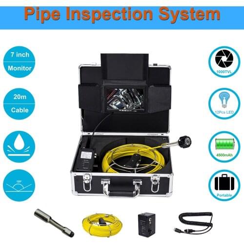 23mm Sewer Pipe Drain Inspection Camera System With 7inch Display 20m Cable 1000TVL HD Drain Pipe Inspection Camera