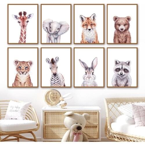 Rabbit Fox Raccoon Zebra Bear Lion Nursery Wall Art Canvas Painting Nordic Posters And Prints Wall Pictures Baby Kids Room Decor