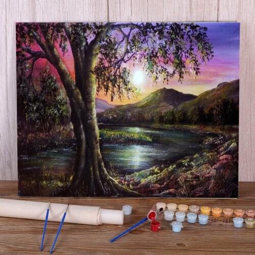 Natural Scenery One Evening DIY Painting By Numbers Set Oil Paints 50*70 Paiting By Numbers Loft Wall Picture Wholesale