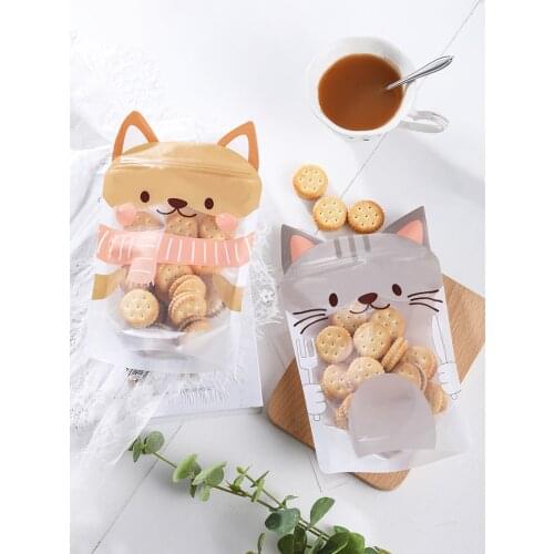 Carton shape cat dog decoration bakery package bag dessert candy wrapping bags self adhesive cookie bag party gift favors supply