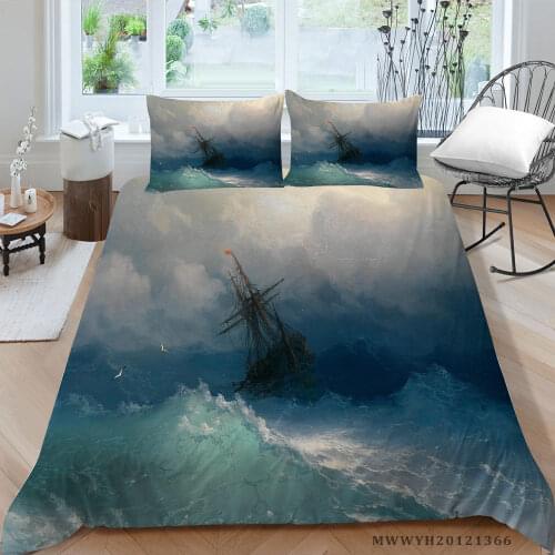 Boat Print Bedding Set Turbulent Waves 3D Print Duvet Cover Fashion King Queen Single Double Full Twin Bed Set Hot Selling