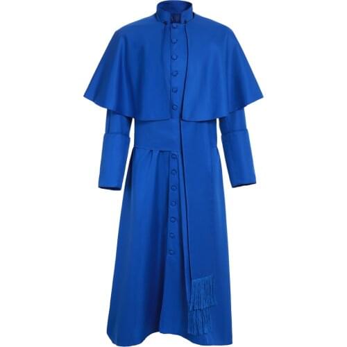 Cosplaydiy Custom Made Roman Soutane Cassock Cosplay Costume Adult Blue Medieval Clergy Robe Cassock With Belt L320