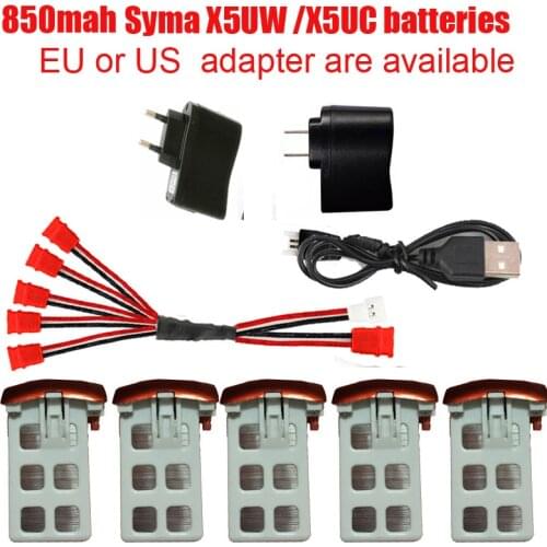 Syma X5UW Syma X5UC RC Quadcopter Battery Capacity 3.7V 850mAh Lipo Battery RC Drone and Charger 5-1 Cable