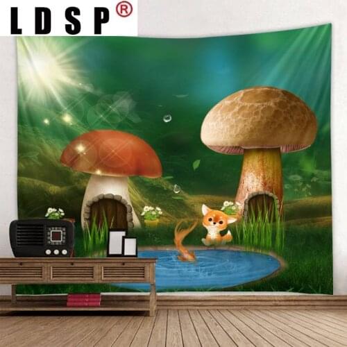 LDSP Mushroom Fox Tapestry Wall Hanging Wall Covering Rugs Mural Background Cloth Beach Towel Fabric Blanket Home Decor