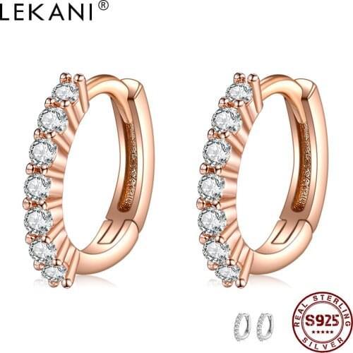 LEKANI 100% 925 Sterling Silver Round Hoop Earrings For Women Dazzling 5A Clear Cubic Zirconia Anniversary Fine Jewelry Hot Sale