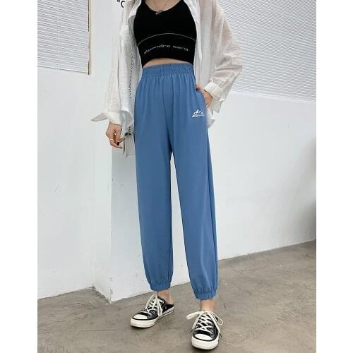 Summer Women Casual Sport Pants Solid Loose Lace-Up Long Trousers Sweatpants Female Running Sports Pants