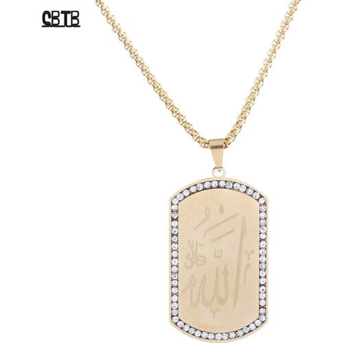 Fashion Allah Crystal Stainless Steel Necklace for Men Gold Chain Geometric Pendant Necklace Never Fading Gift Jewelry for Women