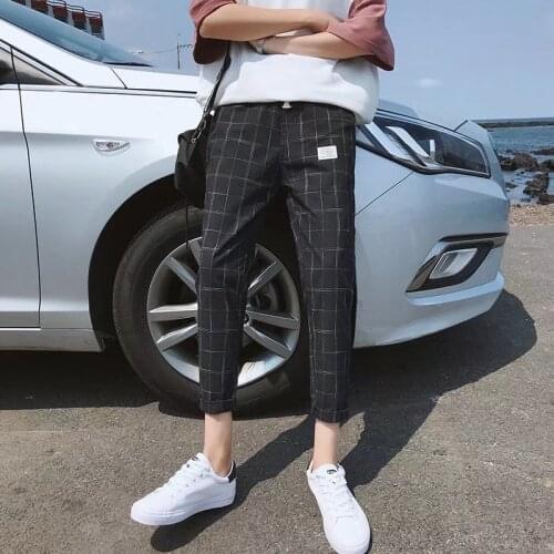 Wholesale 2020 summer Casual Plaid pants mens Korean wild men students straight teenagers Hong Kong style ankle length trousers