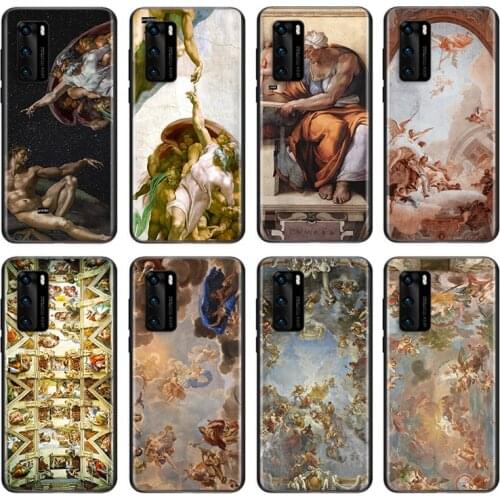 Art Fresco Michelangelo Soft TPU For Huawei P50 P40 P30 P20 Pro Plus P10 P9 P8 Lite RU E Mini 2019 2017 Black Phone Case