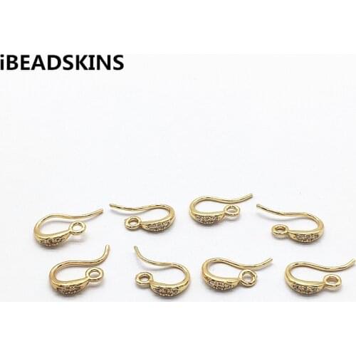 New arrival!16x9mm50pcs Cubic Zirconia/Real gold-plated ear hooks for Hand Made Earrings DIY parts,Jewelry Findings & Components