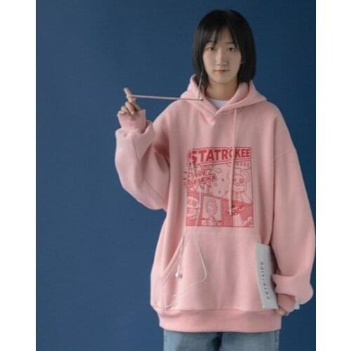 Obrix Female Loose Sporty Spring Autumn Hoodie Full Sleeve Letter Printing Hooded Casual Style Sweatshirt for Girls And Women