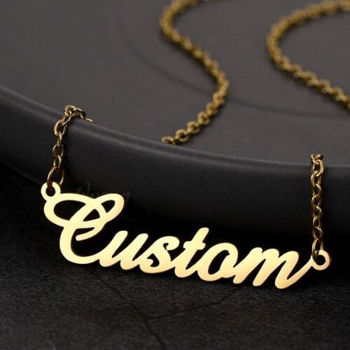 Tangula Customized Fashion Stainless Steel Name Women Necklace Pendant Nameplate Gift Personalized Letter Gold Choker