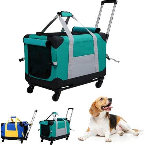 Pet Rolling Carrier Pet Stroller Travel Transport Bag with Removable Wheels Telescopic Walking Handle for Dogs Cats Less 15KG