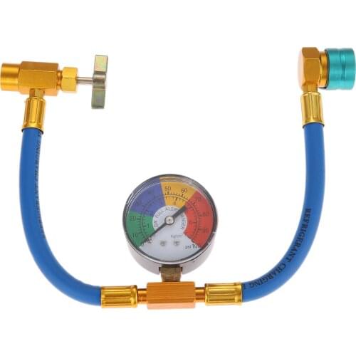 R1234YF U-Charge Hosew/Gauge Low Side 14mm Female Refrigerant Measuring Recharge Adapter 1/2" ACME Female 1/4" Male For R12 R22