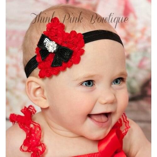 Christmas headband Heart-shaped embroidery baby headband Baby rhinestone bow headband
