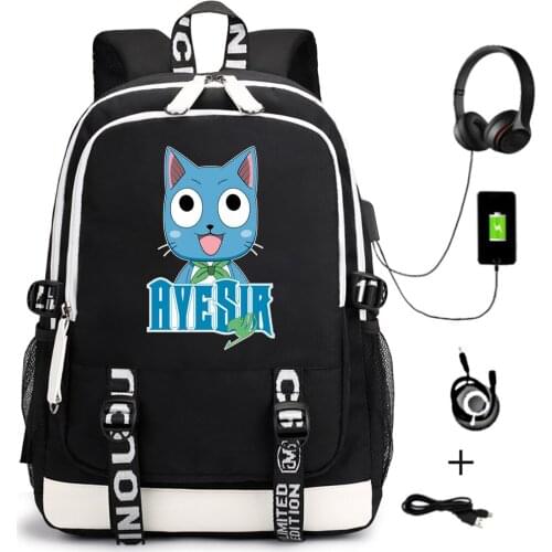 Anime Fairy Tail Unisex USB Backpack Casual School Bags for Teenagers Travel Cartoon Laptop Shoulder Bags Zipper Bookbag